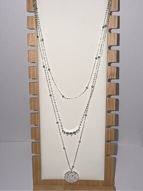 14K Gold Silver Plated Layered Necklace Set | CZ Disc & Beaded Chain